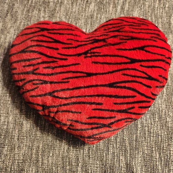 Heart-Shaped Red Throw Accent Pillow with White Hearts and Black Tiger Stripe - Picture 3 of 5